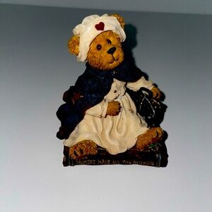 Nurse Bear Figurine with Heart Hat and Blue Cape. Boyd’s Bears.
